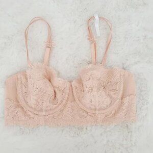 Aerie Beige Pink Lace Real Power Balconette Convertible Underwire Bra Size 34D